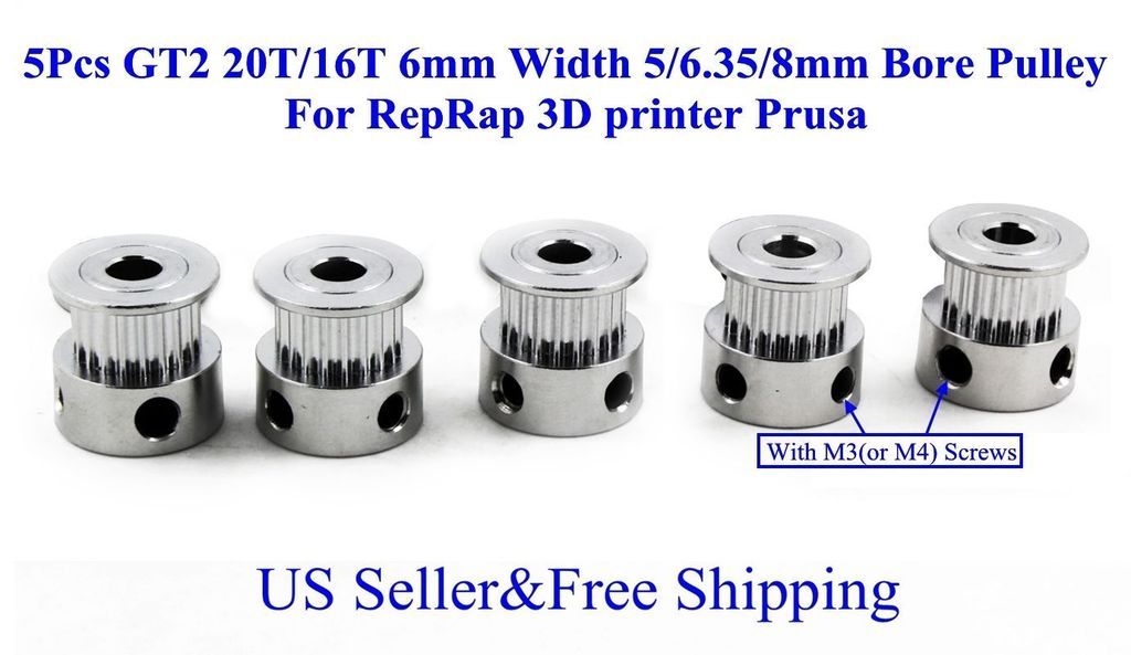 5Pcs gt2 timing pulley 20t 5//6.35//8mm bore for 6mm belt reprap 3d printer  TB