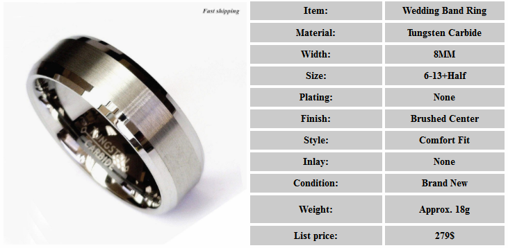 Titanium Color Two Tone Tungsten Carbide Wedding Band Men's Ring Bridal ...