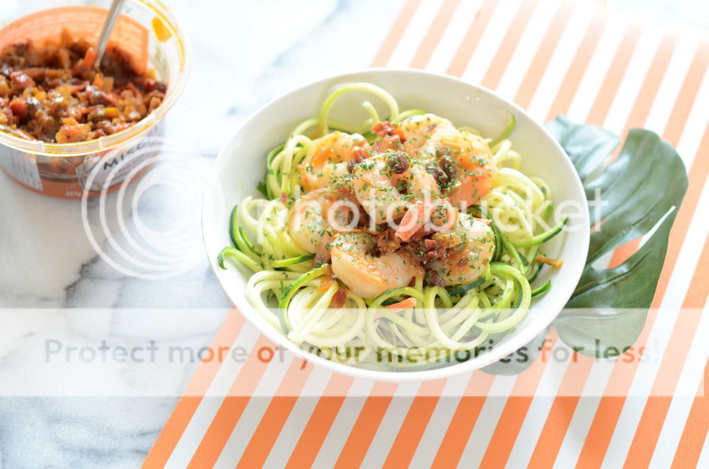 Easy meal ideas, zoodles, shrimp, Miscela, mid week dinners 